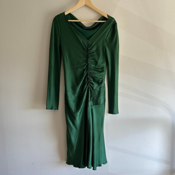 Alberta Ferretti Silk Green Long Sleeve Midi Dress - Picture 1 of 10